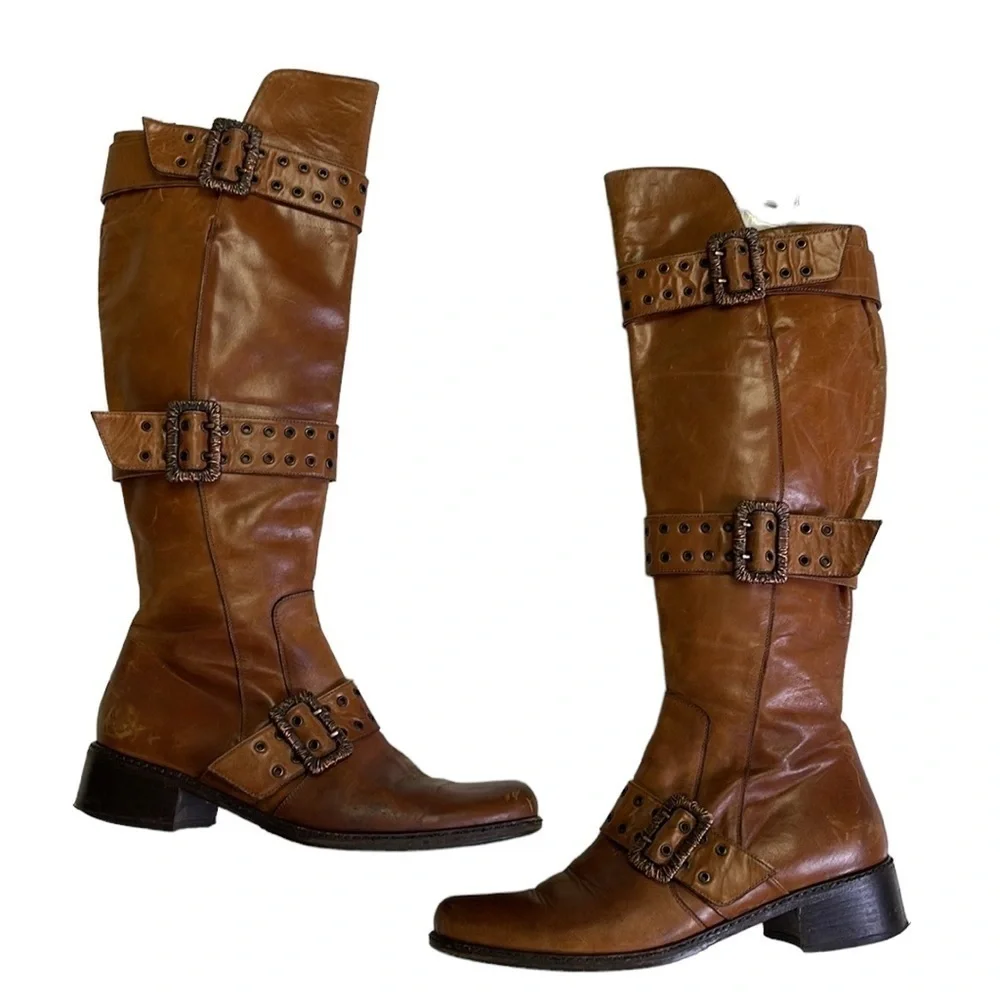 Goffredo Fantini distressed leather knee high brown boots size 37 - Picture 2 of 14